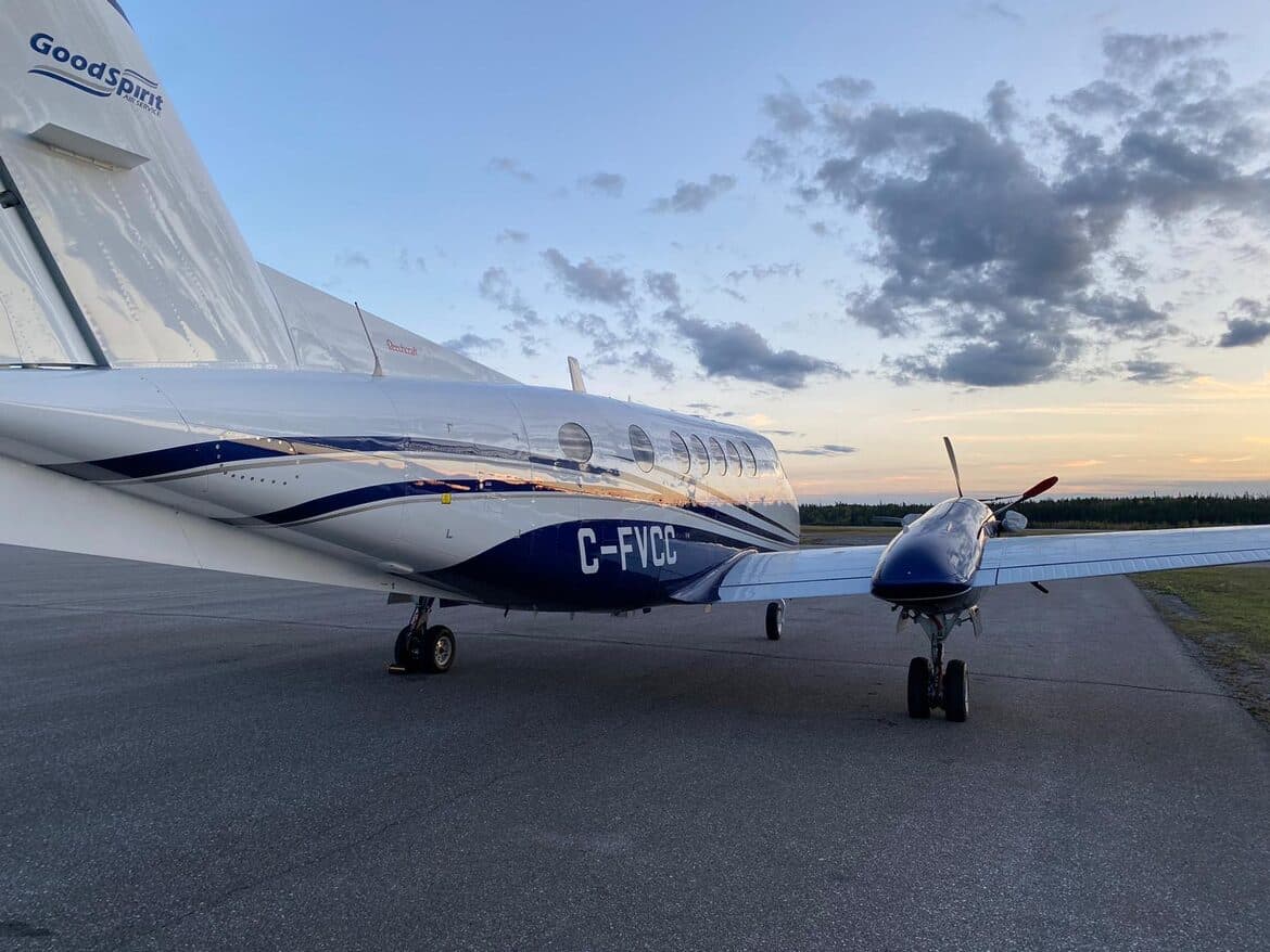 Good Spirit Air King Air B200 C-FVCC on the ramp at sunset