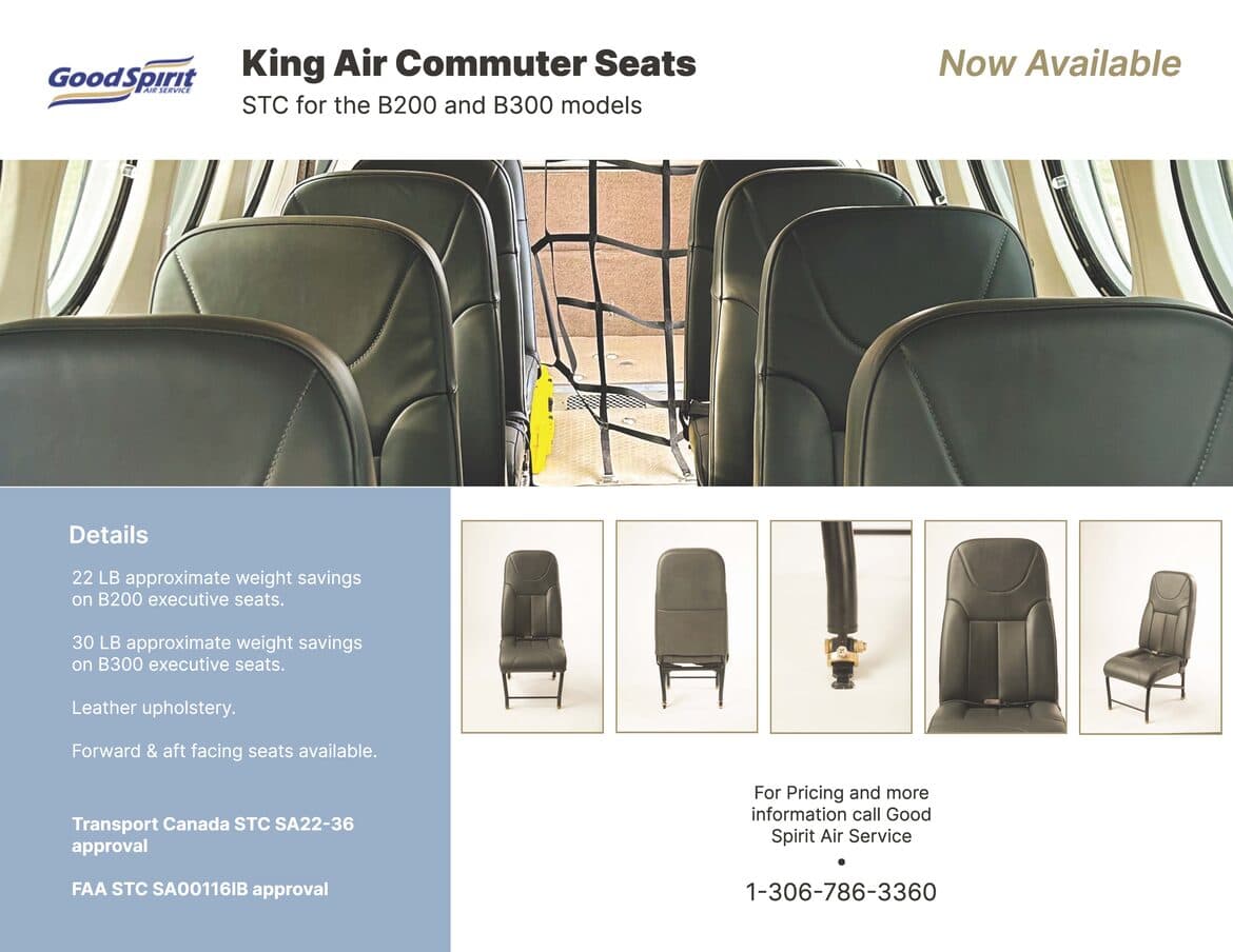 King Air commuter seat STC installed in Beechcraft King Air